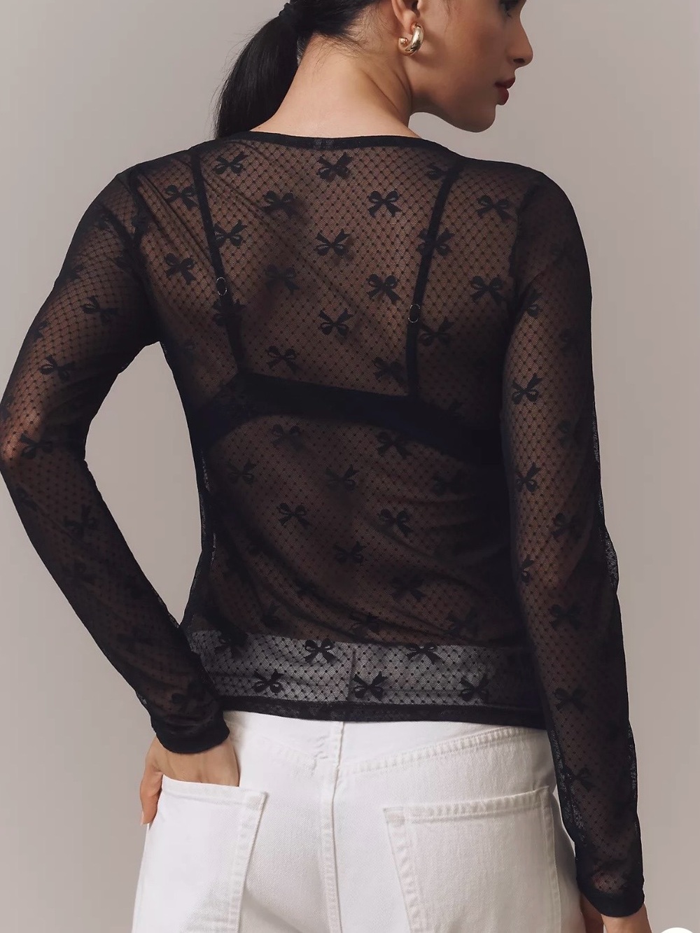 NWT Anthropologie Long-Sleeve Novelty Lace Top in Black Size Medium - Picture 2 of 6